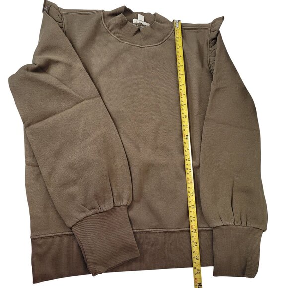 Goodthreads Women Heritage Fleece Long Sleeve Ruffle Shoulder Sweatshirt Olive M - Picture 10 of 11